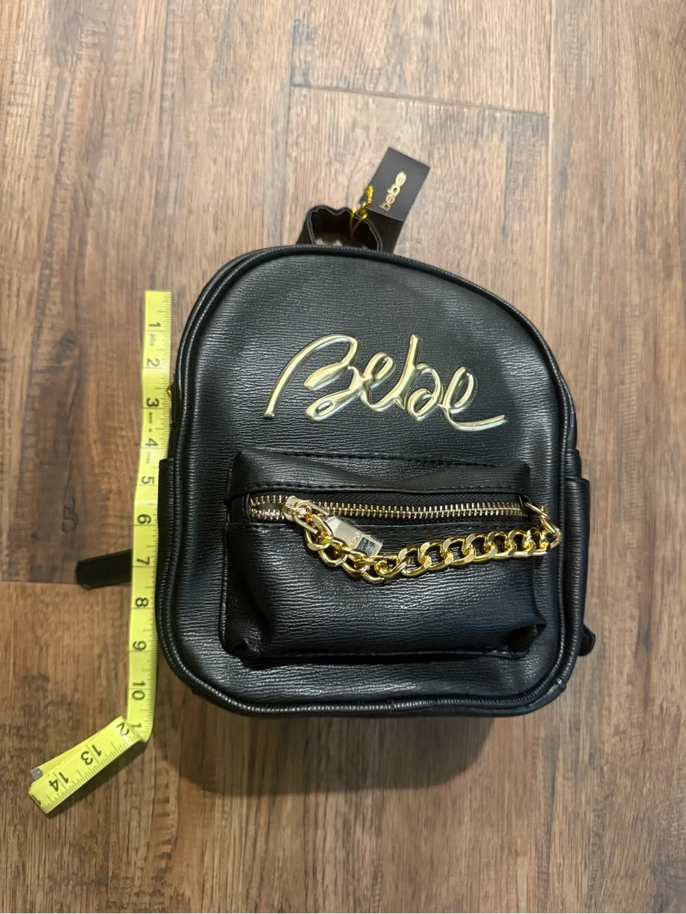 bebe Black Backpack with Gold Logo Script
